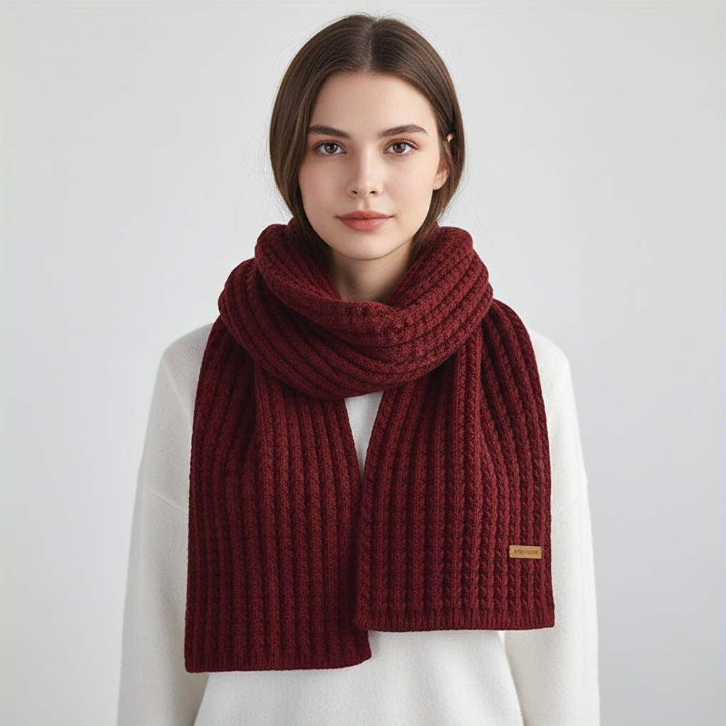 Casual male model wearing a unisex geometric pattern winter scarf, a warm fashion accessory