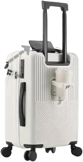 Unisex hardshell carry-on suitcase with a cup holder, USB port, and TSA lock for smart travel.