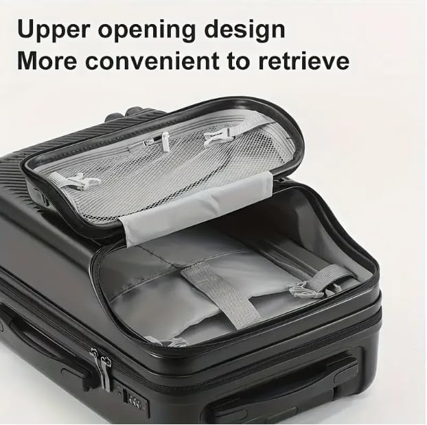Modern unisex hard shell carry-on bag featuring an external cup holder, USB charger, and TSA lock.