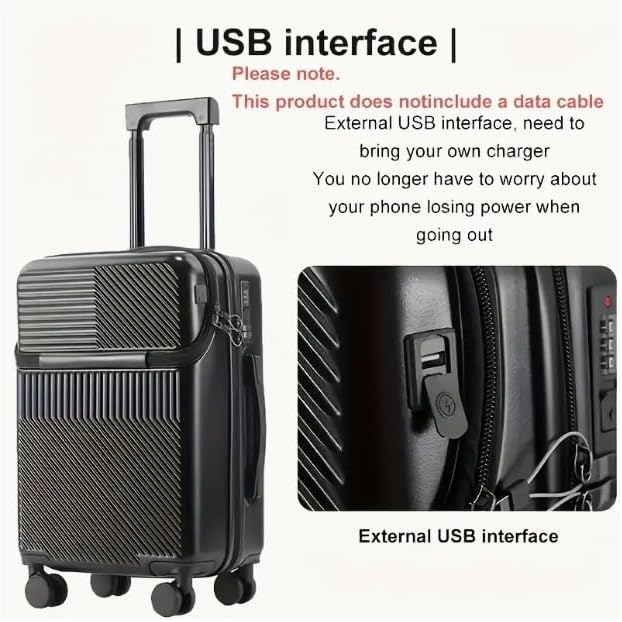 Compact hardshell travel suitcase with a handy cup holder, USB connectivity, and an integrated TSA lock.