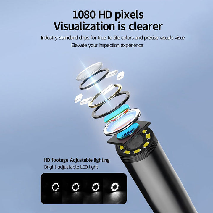 Waterproof HD borescope camera with built-in monitor for effective industrial inspections.