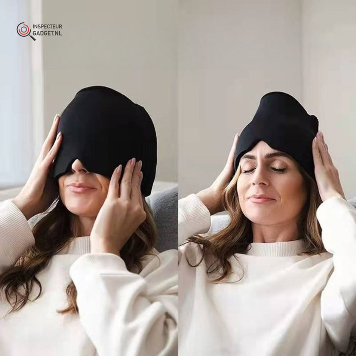 Soft HeadEase migraine mask providing cold & warm therapy for tension and stress relief. Comfortable head wrap.