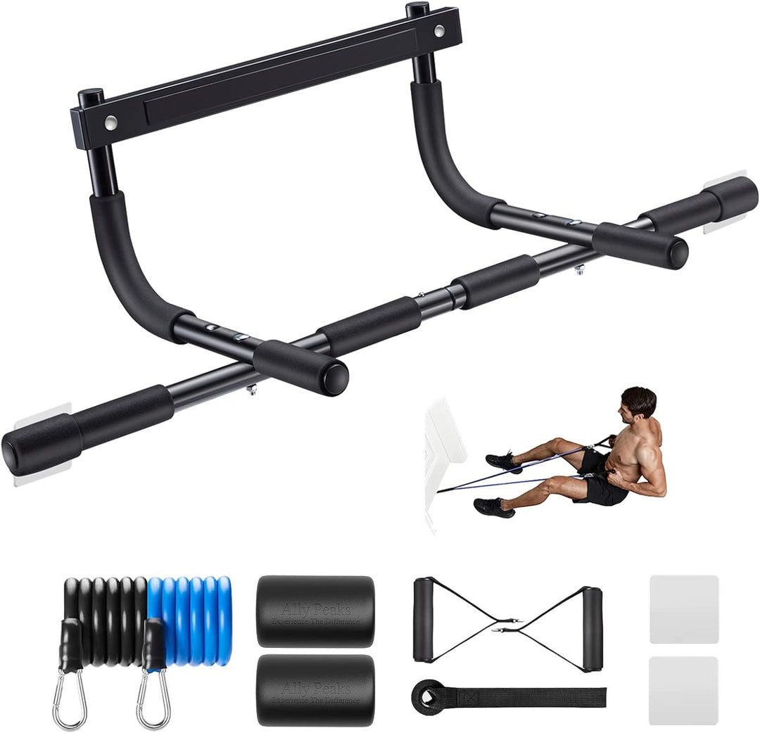 Unisex heavy-duty door frame pull-up bar for home gym workouts. Strength training for upper body.