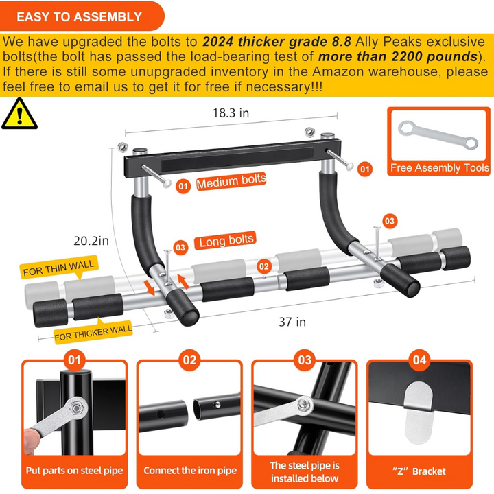 Unisex home gym pull-up bar, easily mounts in door frames for strength training and fitness workouts.