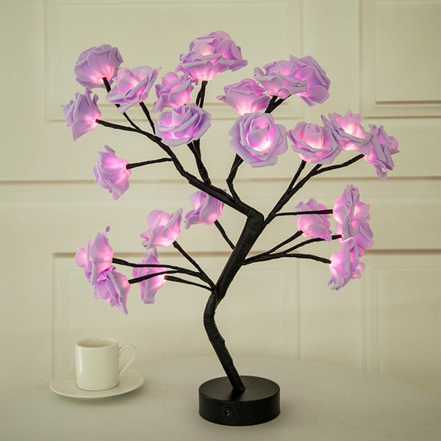 Romantic LED rose tree lamp, 125 characters, ideal for ambient lighting and home decoration.