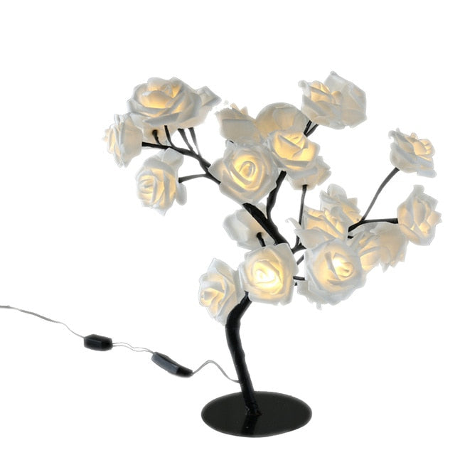 Unique Illuminated Rose Tree, artistic light fixture, realistic roses, soft, inviting glow