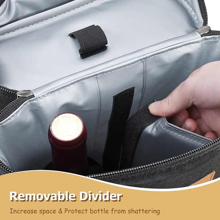 Insulated dual wine bottle carrier bag set on a picnic blanket, ready for outdoor enjoyment. Perfect beverage cooler.