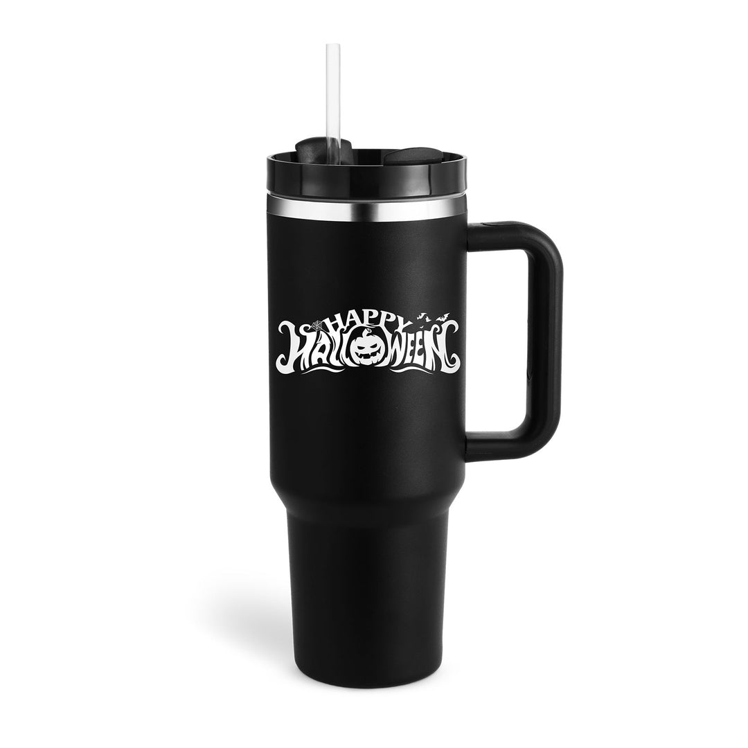 Unisex insulated mug, perfect for hot tea or cold water. Comes with handle & drinking straw.