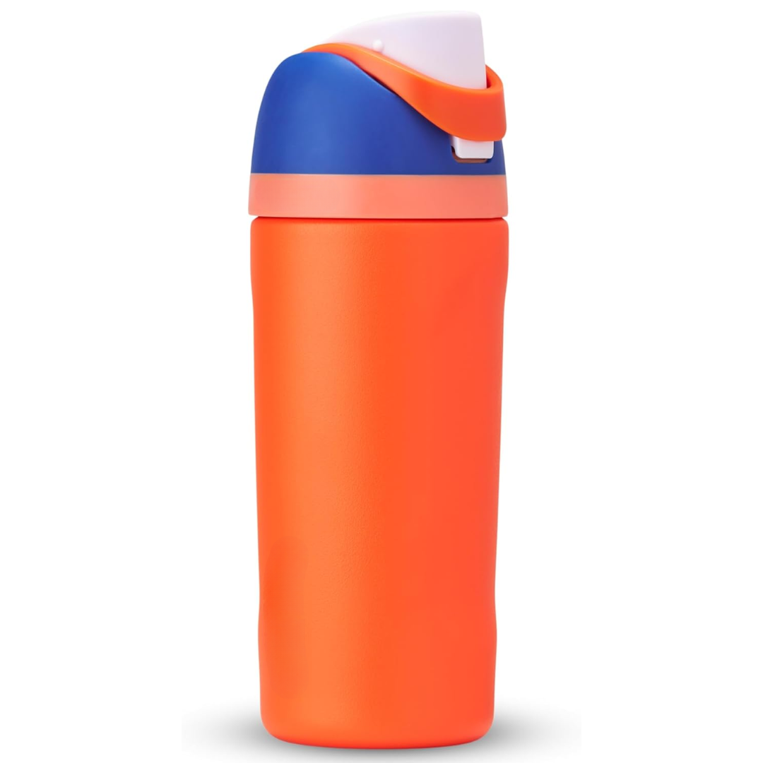 Gym essential: Insulated stainless steel water bottle with straw. Leak-proof, keeps drinks cold.