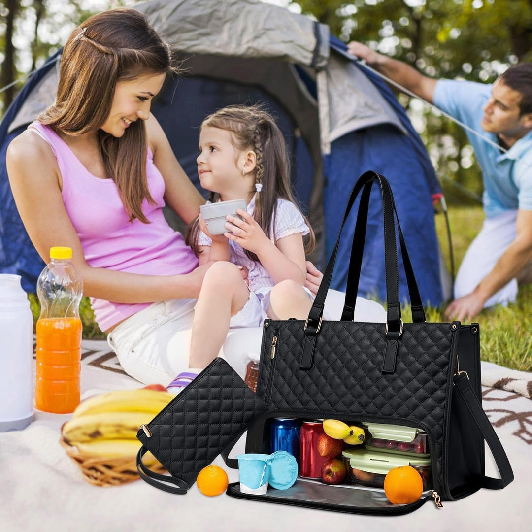 Stylish grey insulated lunch and laptop tote bag, a versatile unisex work accessory for meal prep.