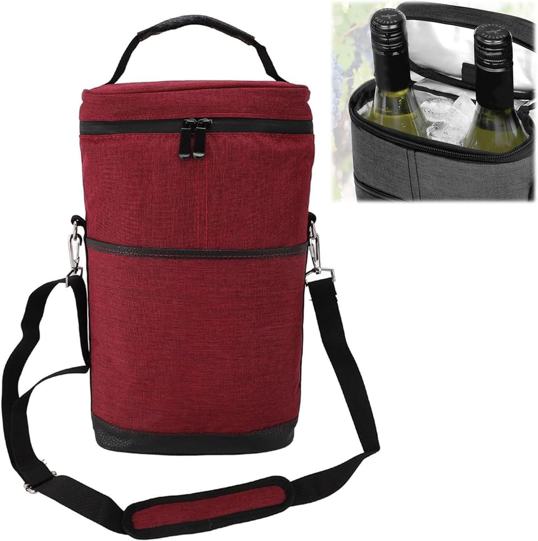 Durable unisex wine bottle carrier, insulated canvas tote ideal for picnics & parties.