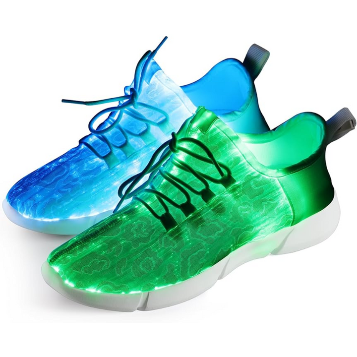 Unisex Kids Luminous LED Light-Up Sneakers, glowing with multi-color lights, side view