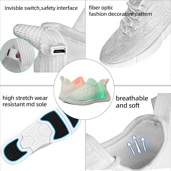 Close-up of the USB charging port on Luminous LED Light-Up Sneakers for kids