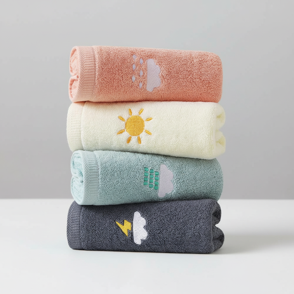 Close-up of a vibrant KiddoTowel 4-piece cotton washcloth set for children's sensitive skin