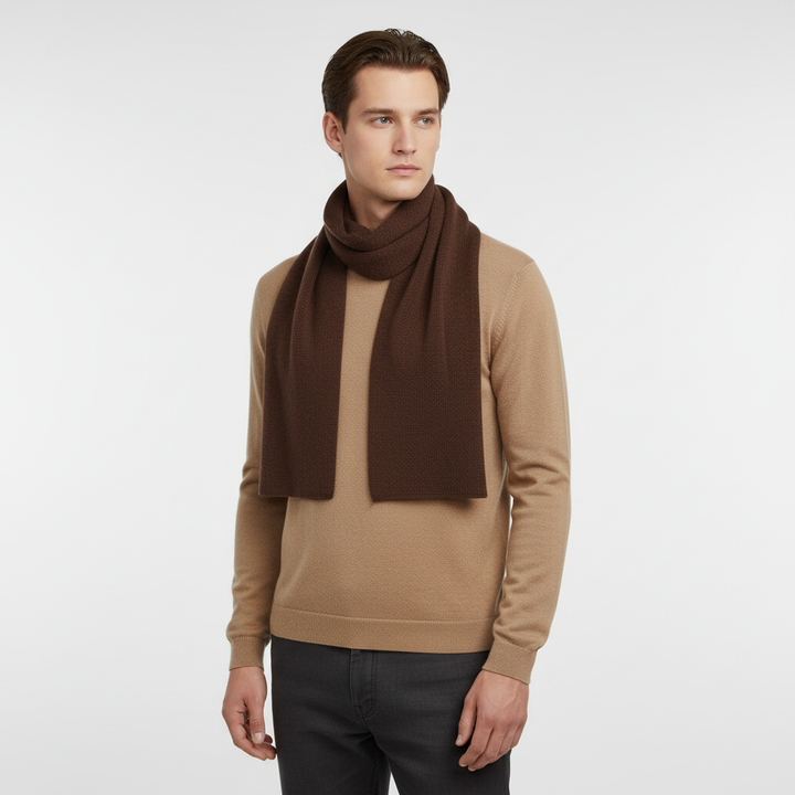 Fashionable long knitted unisex scarf, made with a cozy cashmere blend for winter.