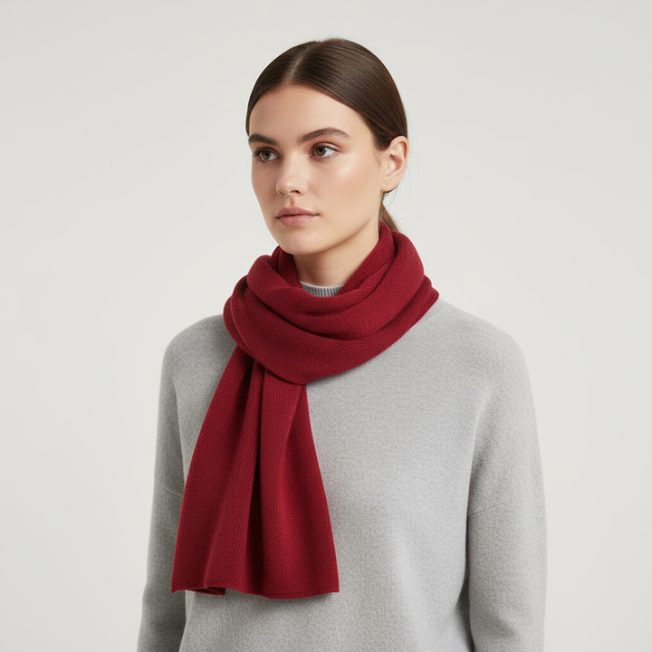 Luxury cashmere blend knitted scarf, a must-have accessory for comfort and warmth.