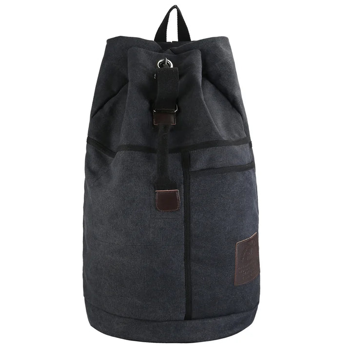 Three large capacity canvas travel backpacks in army green, khaki, and black. Unisex & versatile.