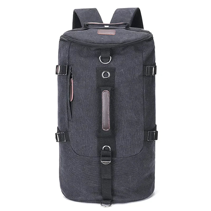Unisex large capacity canvas travel backpack, olive green, main view, for outdoor adventures