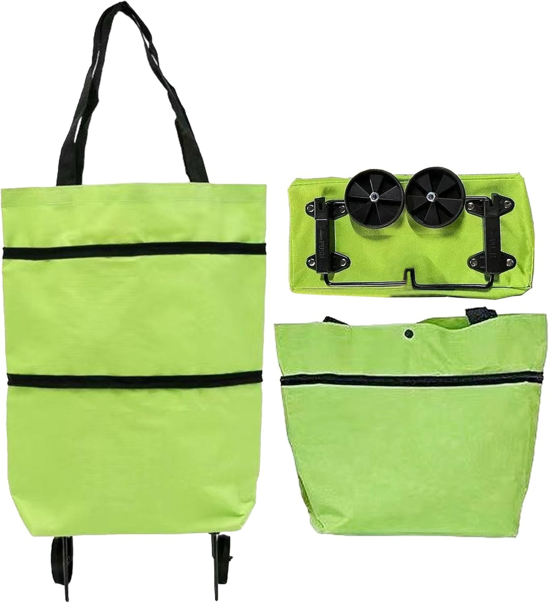 Reusable wheeled shopping cart, gray, detailed view of the front pocket for quick access items