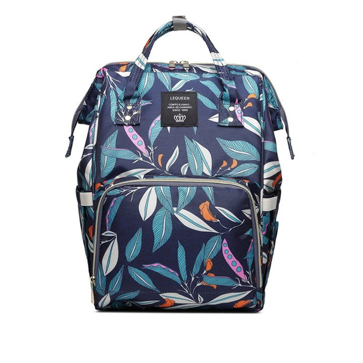 Durable waterproof diaper backpack, blue, with insulated side bottle pocket