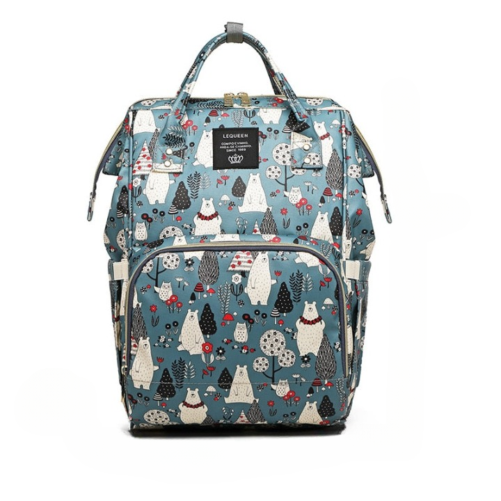 Close-up of main compartment in multi-pocket waterproof diaper backpack storage