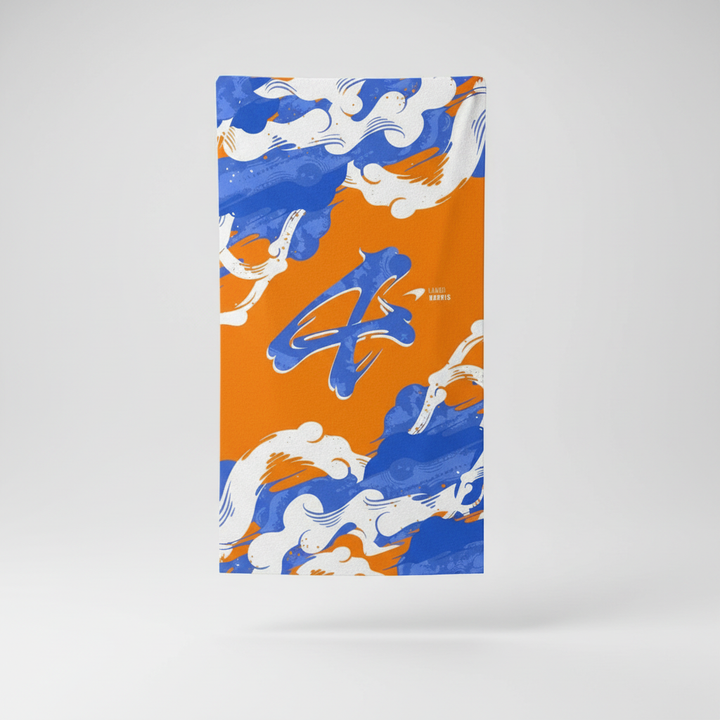 Folded unisex large beach towel, quick-dry cotton, multi-colored BeachWrap, vacation pool accessory.