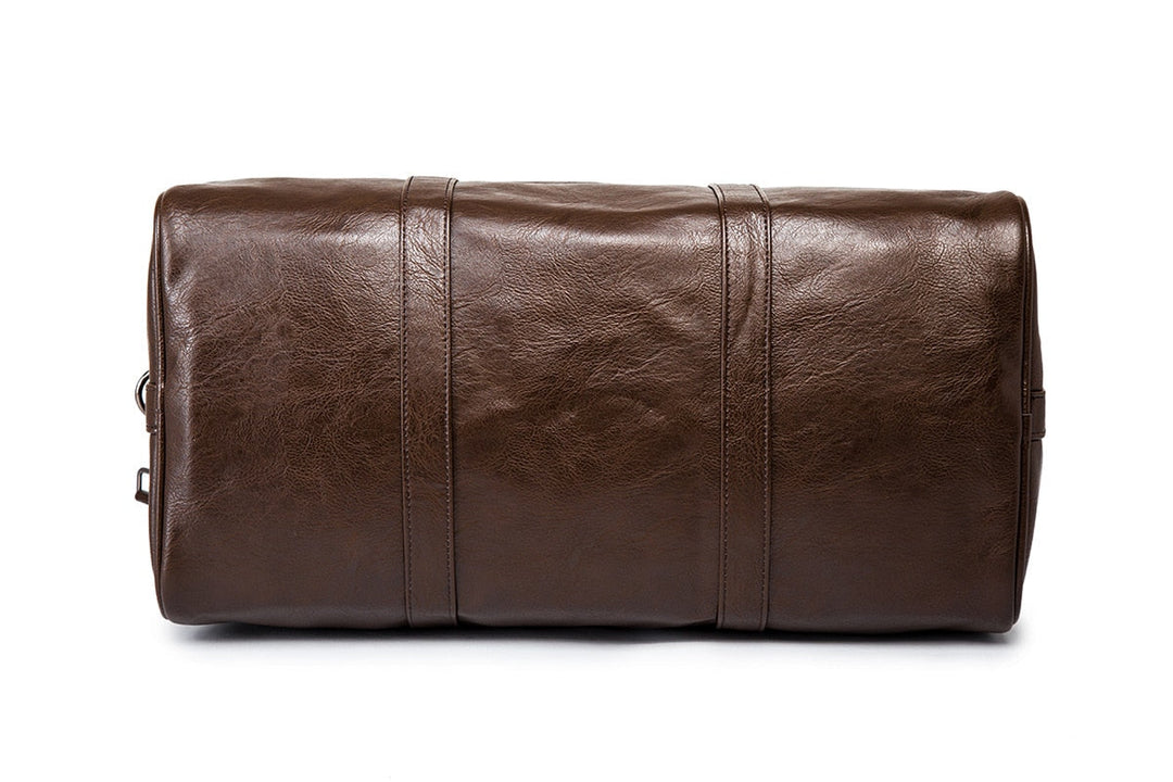Modern unisex large duffel bag, PU leather, lightweight carry-on luggage solution.