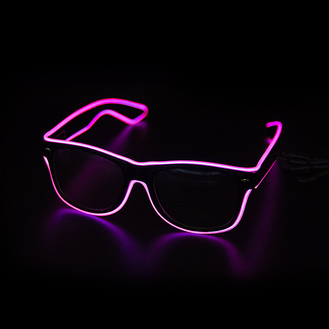 Close-up of Lightning LED Party Glasses, vibrant blue neon glow for festival accessories