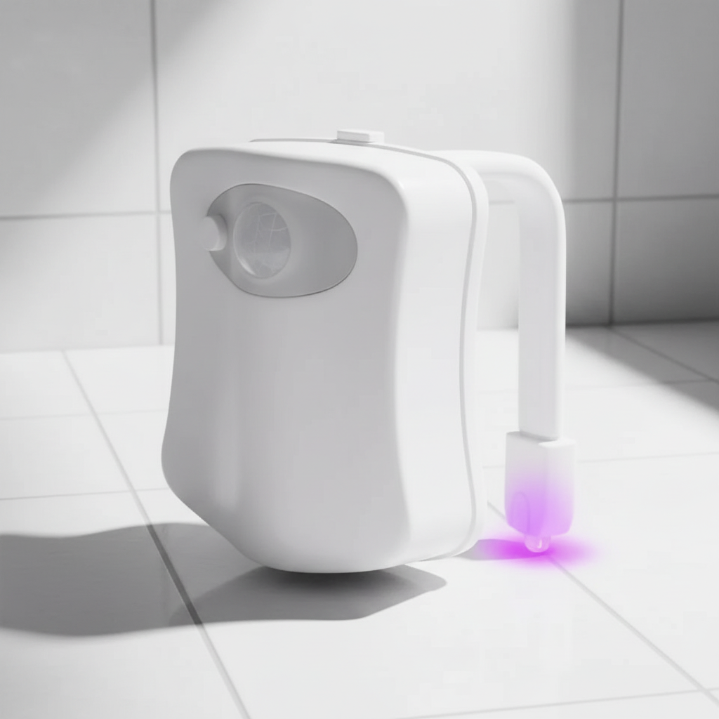 Motion activated toilet bowl night light, a practical home improvement bathroom accessory