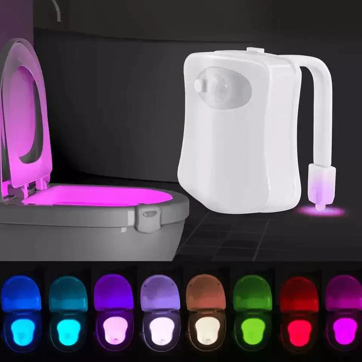 BowlBeam LED toilet light, providing soft illumination and safety in the dark bathroom