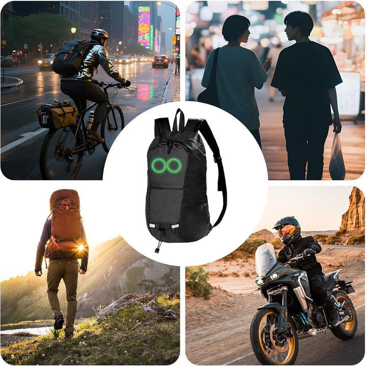 Light up LED travel backpack, waterproof, offers night safety for biking, hiking, and daily use.