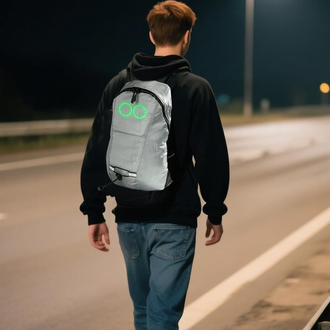 Nexora LED rucksack with audio-responsive glow, waterproof, ideal for commuters & tech lovers.