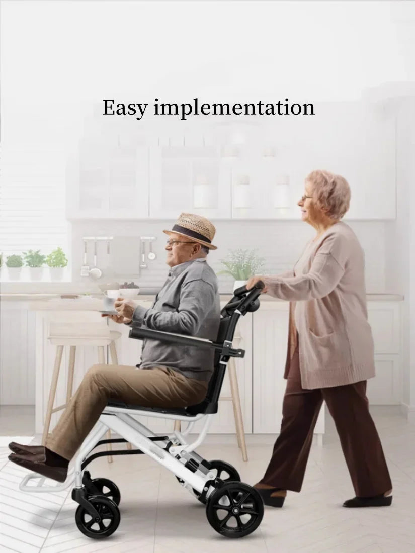 Close-up of a lightweight wheelchair's durable frame, showcasing its portable and foldable features.