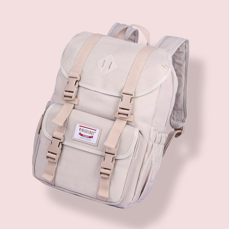 Side view of a 20-35L lightweight travel backpack, featuring water bottle pocket & adjustable straps.