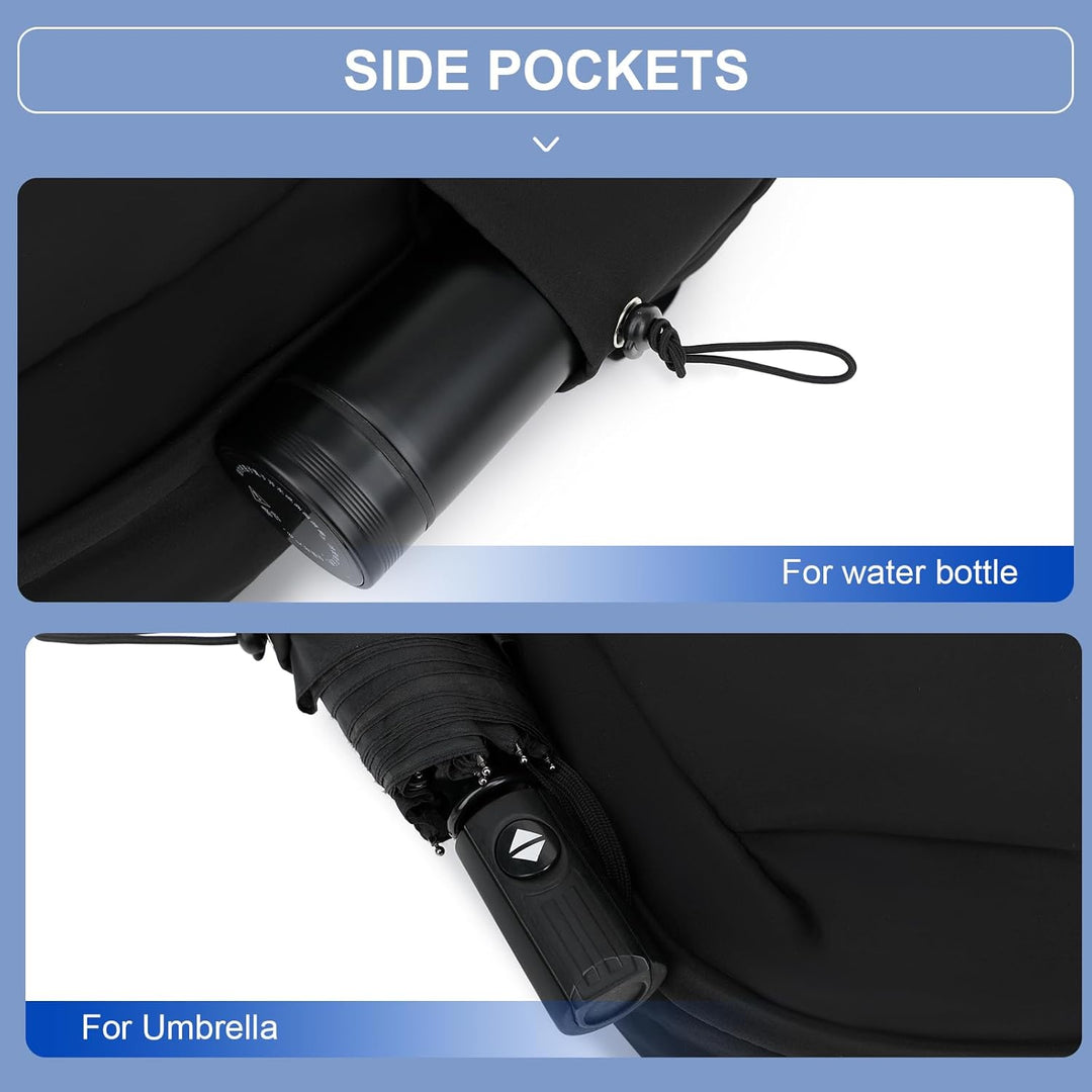 Professional commuting with a black lightweight unisex laptop backpack, side angle