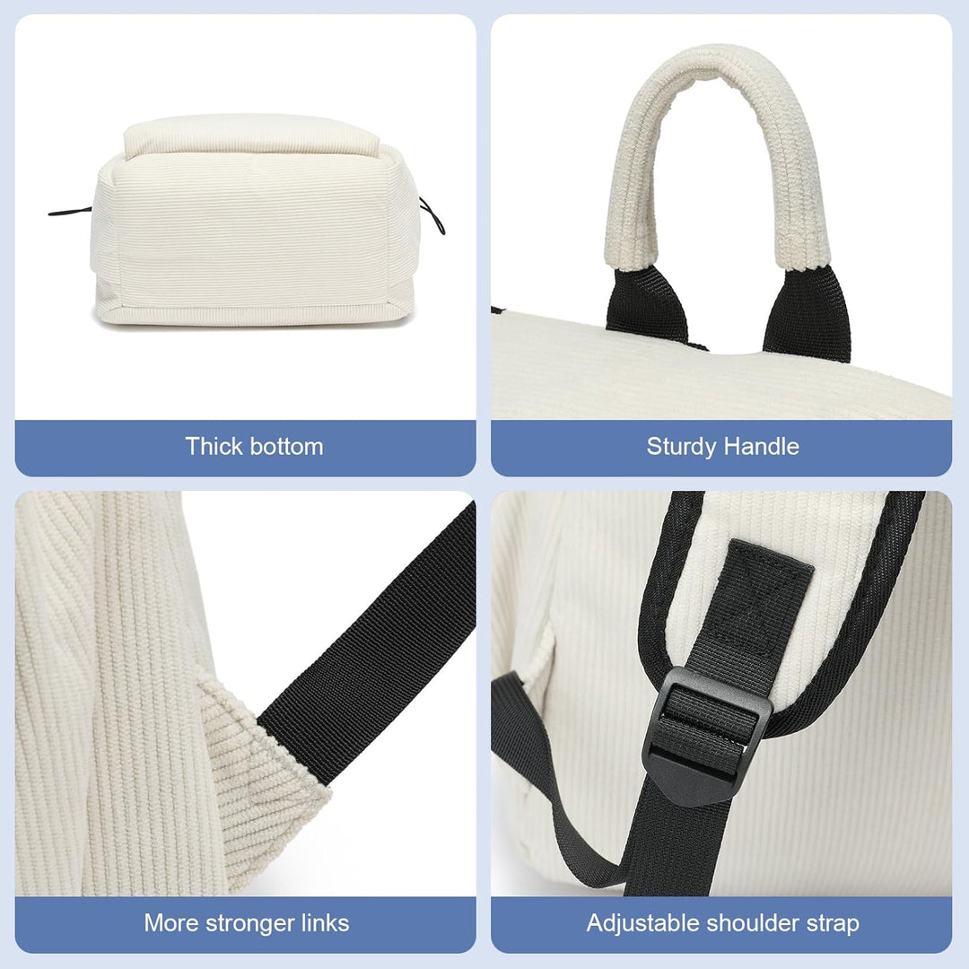 Interior view of grey water-resistant travel backpack with laptop sleeve & organizer pockets