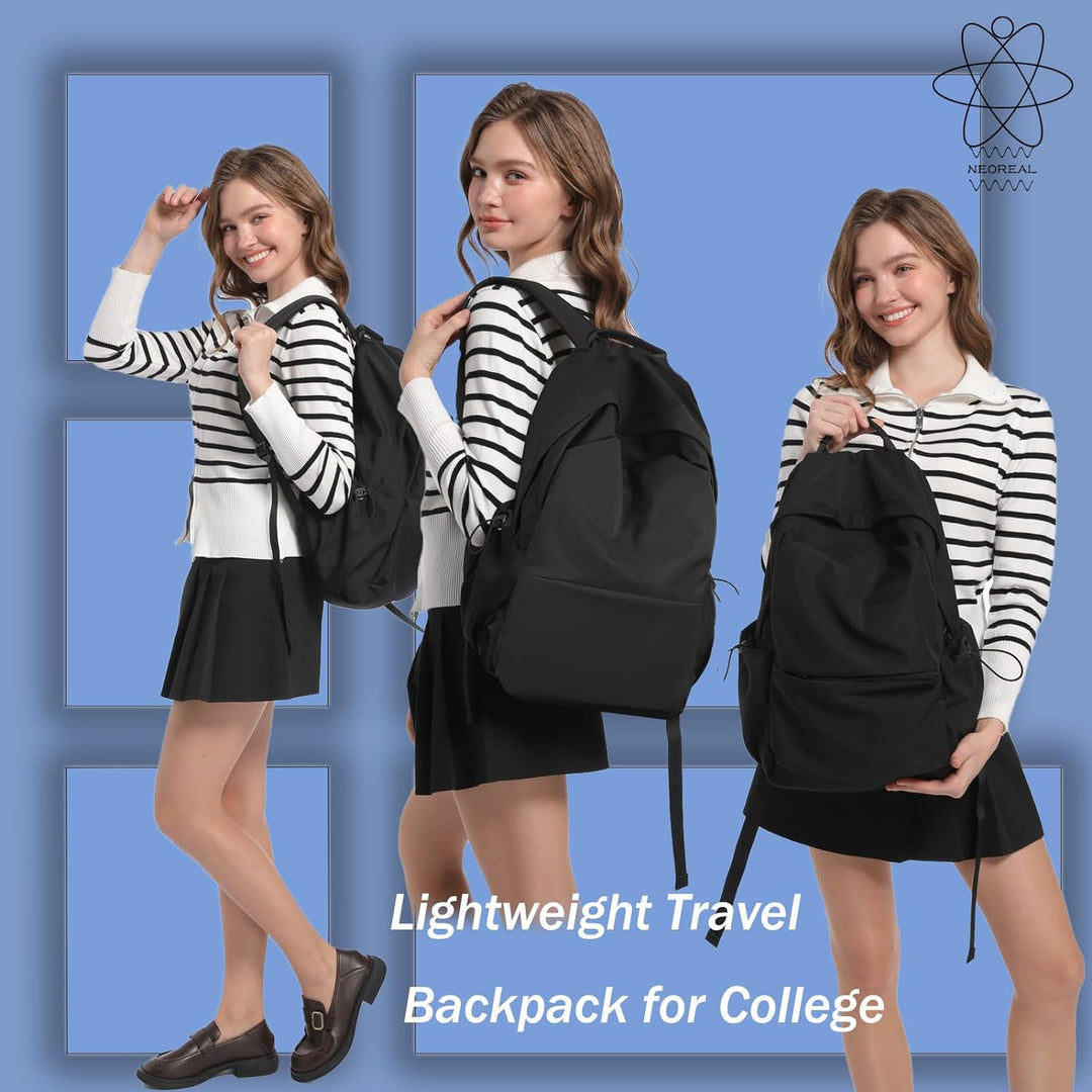 Detail of water-resistant fabric on a black unisex travel & laptop commuter backpack