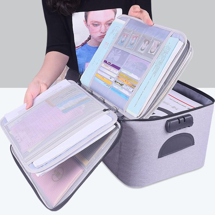 Unisex lockable waterproof document storage case for important papers, travel organizer security