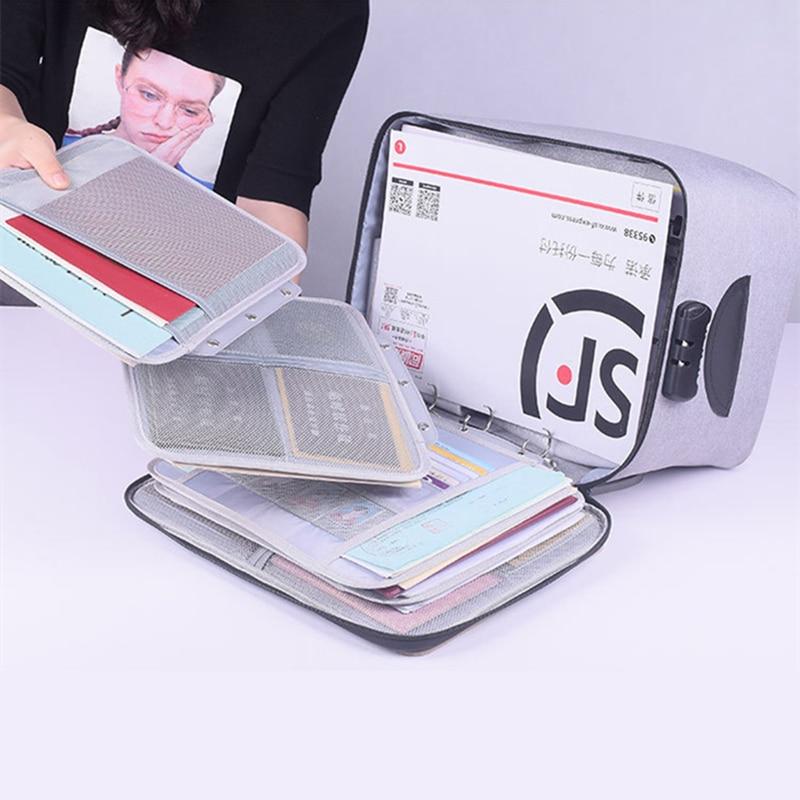 Waterproof document organizer with lock, multi-layer design for secure travel storage of papers