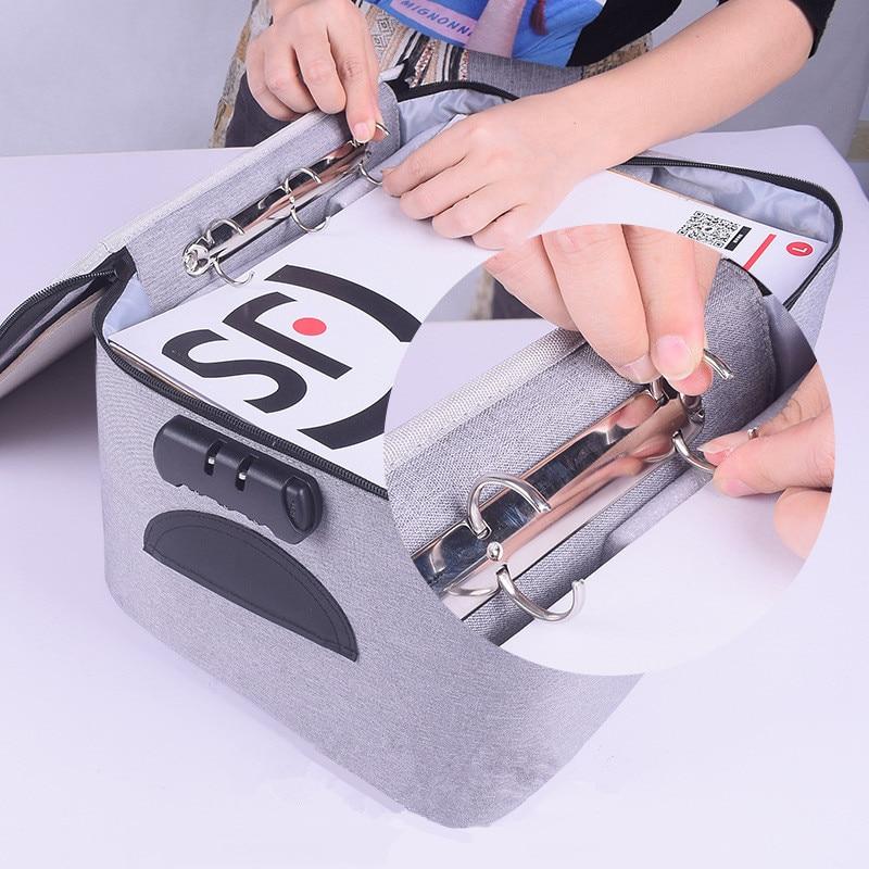 Portable lockable waterproof document travel organizer bag with multiple layers for passports, cash, and files.