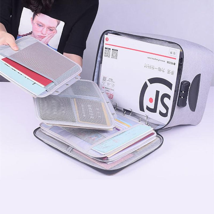 Home office lockable waterproof document storage case for secure file organization & protection of important papers.