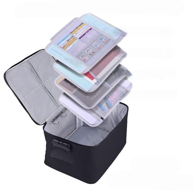 Compact lockable waterproof document bag, a portable safe for essential papers, passports, and travel documents.