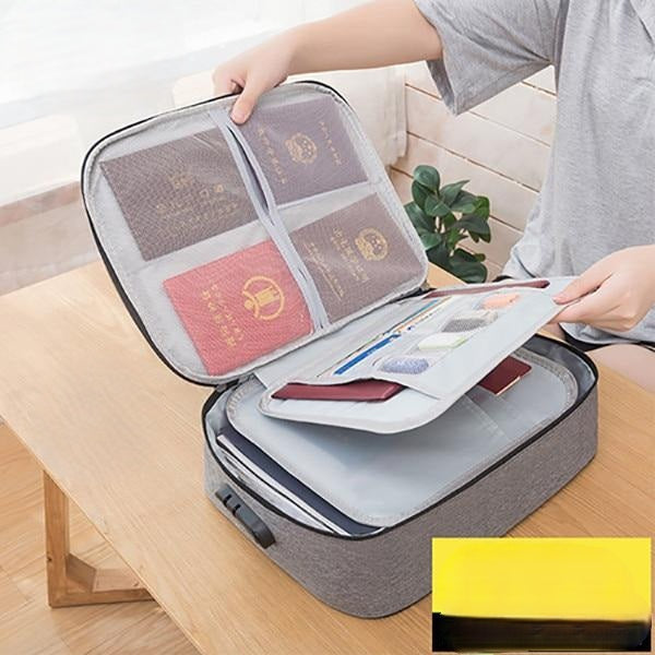 Unisex waterproof lockable document organizer for secure storage of files, cash, important papers & travel essentials.