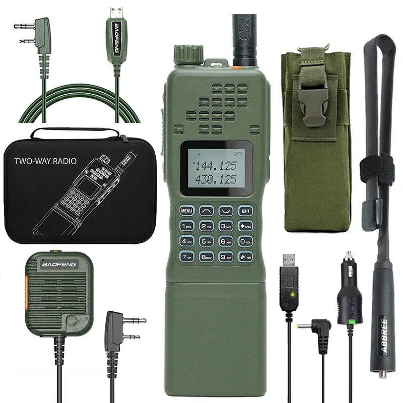 Versatile unisex long-range walkie talkie, durable dual-band portable radio for all outdoor and tactical use.
