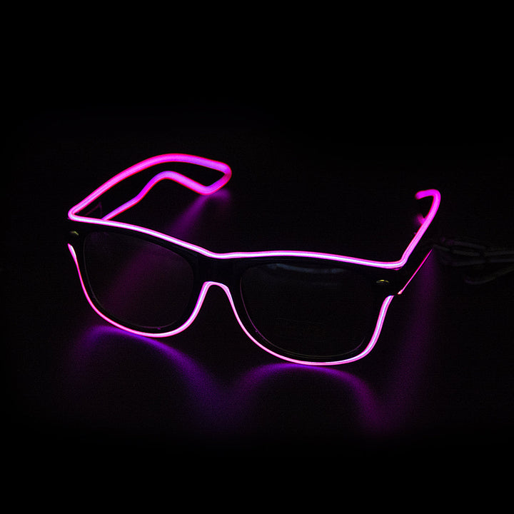 Close-up LumaGlow LED Glasses for rave or party, vibrant light effect