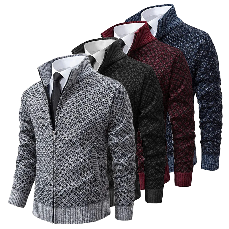 Close-up of a cozy, luxurious basket weave knitted sweater, showcasing the elegant texture and warmth.