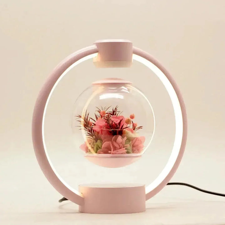 Side view of the Levaflora magnetic levitation lamp, a stylish LED table lamp with a mesmerizing floating orb