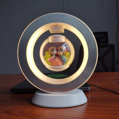 Floravia floating flower lamp with magnetic levitation, a touch control table lamp for modern home styling.
