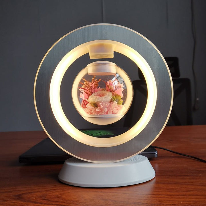 Magnetic levitation flower lamp, a beautiful home accent & ambient light source with unique rotating motion.