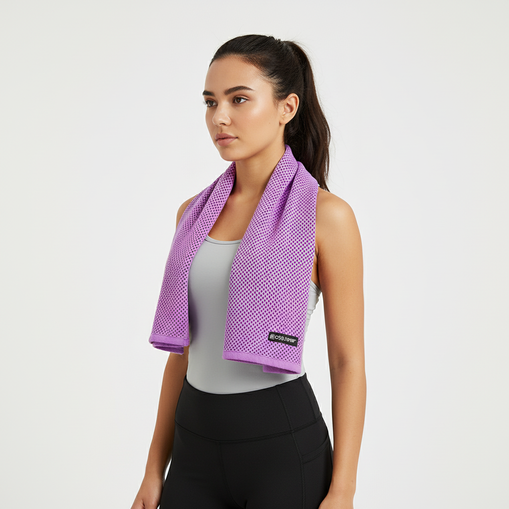 Durable microfiber cooling fitness towel, quick-drying and versatile for all sports.